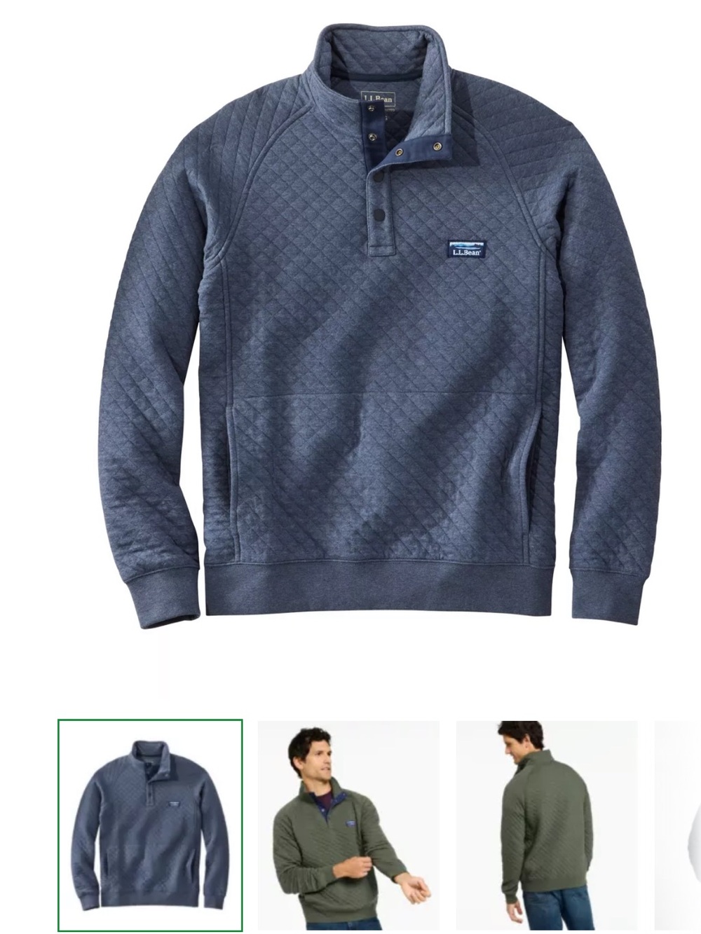 L.L. Bean Men’s Quilted sweatshirt mock neck pullover Gray cozy size XL Tall EUC